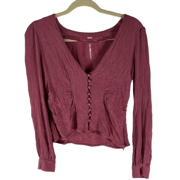 Vintage Free People Mauve Boho Hippie Long Sleeve Prairie Button Up Blouse / S - Picture 5 of 7